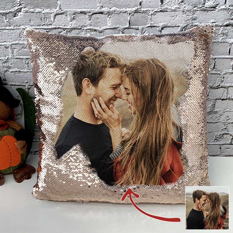 Personalised Sequin Photo Pillow For Couples Valentine's Day