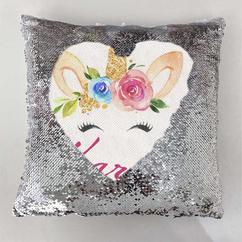 Personalised Sequin Name Sliver Pillow Unicorn Birthday Gift for Girls