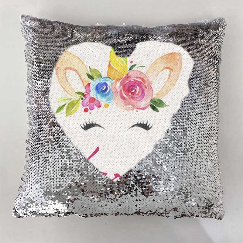 Personalised Sequin Name Sliver Pillow Unicorn Birthday Gift for Girls