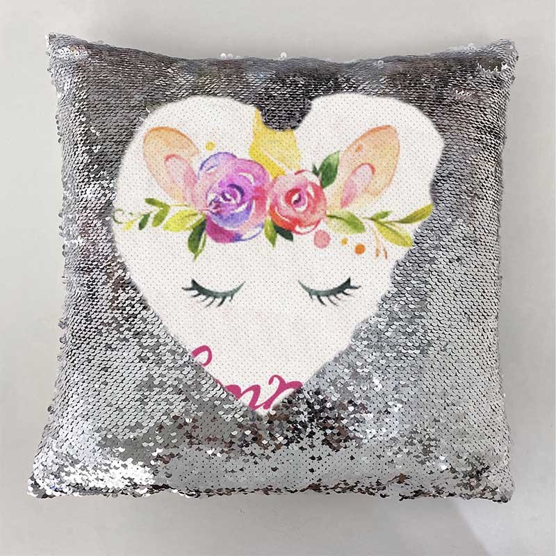 Personalised Sequin Name Sliver Pillow Unicorn Birthday Gift for Girls