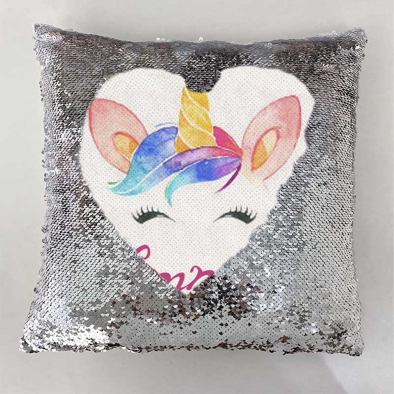 Personalised Sequin Name Sliver Pillow Unicorn Birthday Gift for Girls