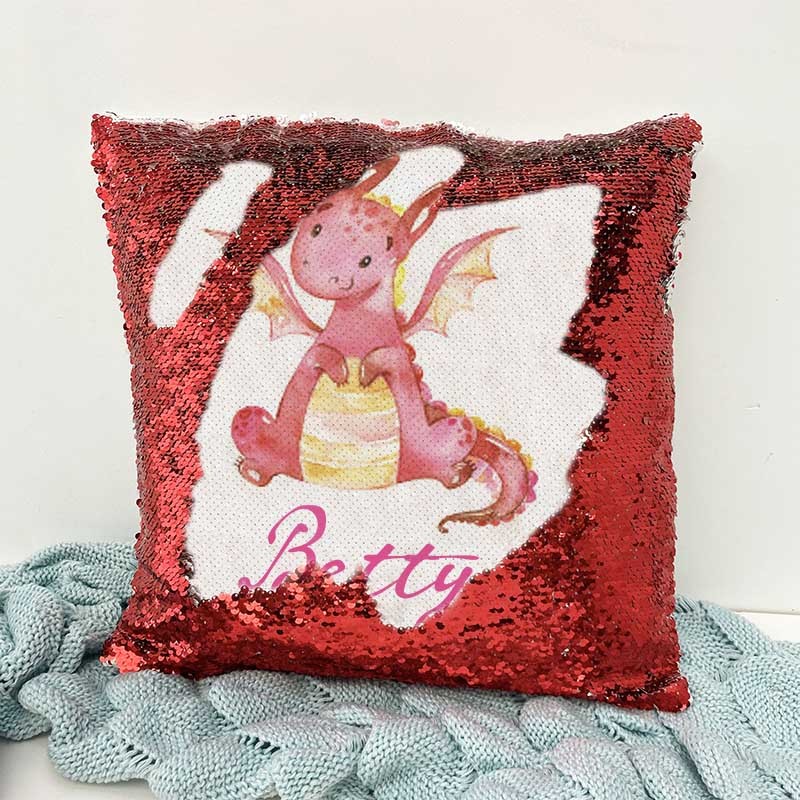 Personalised Sequin Name Red Pillow Girl Birthday Gift