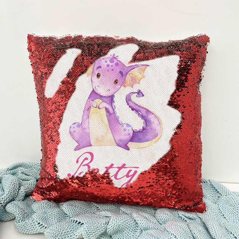 Personalised Sequin Name Red Pillow Girl Birthday Gift