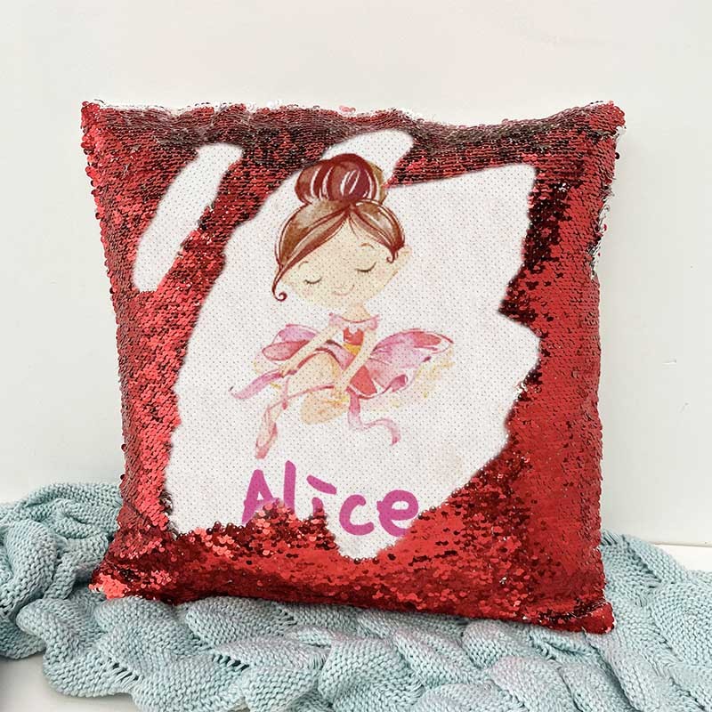 Personalised Sequin Name Red Pillow Girl Birthday Gift