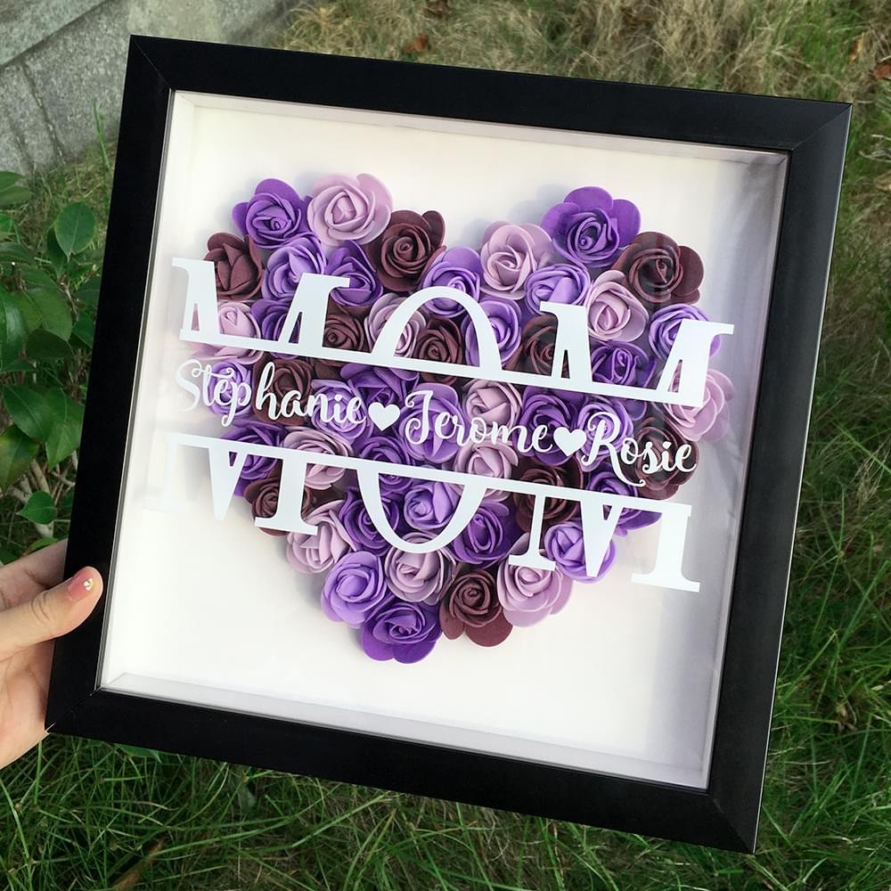Personalised Mum Flower Shadow Box With Name For Mother's Day
