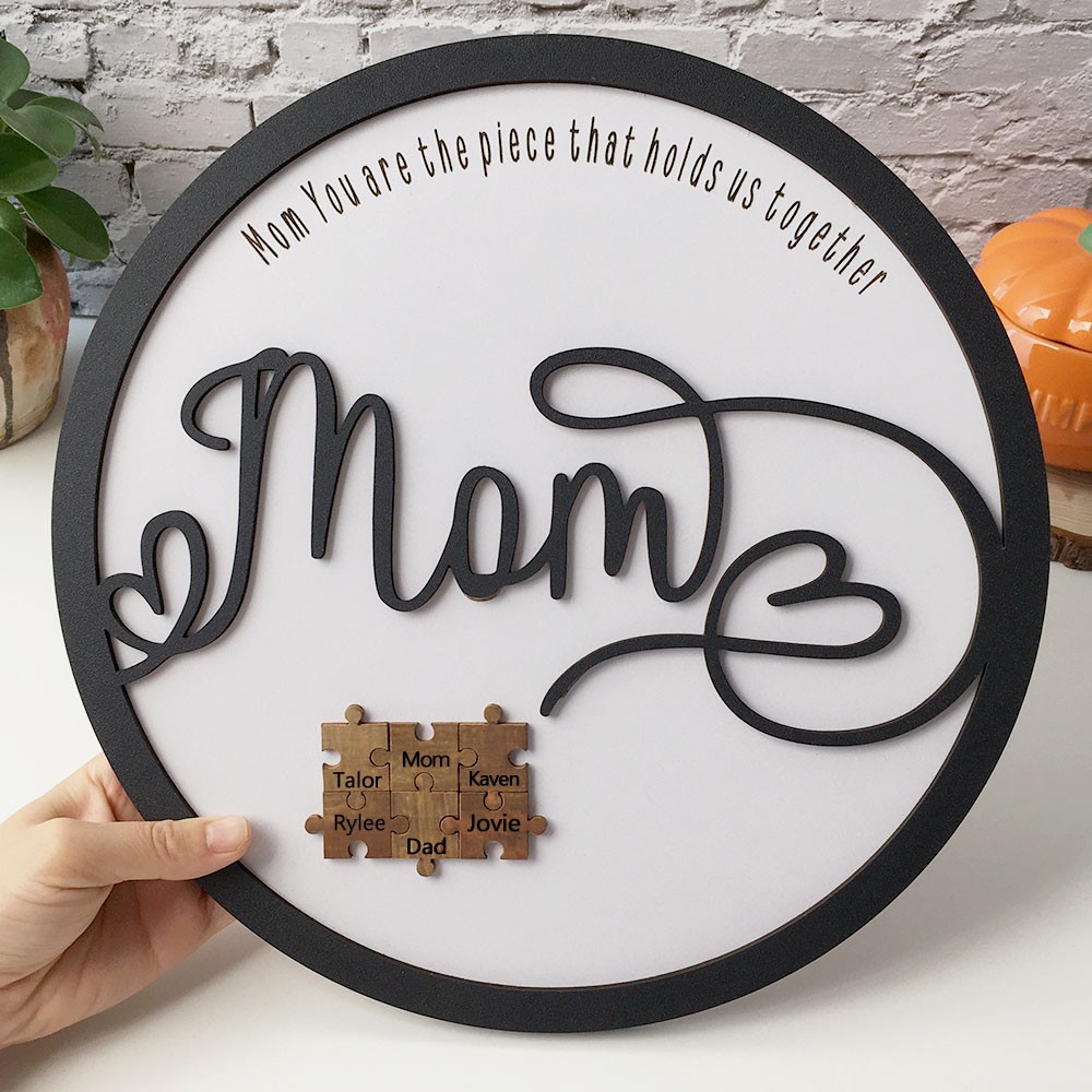 Personalised Mum Puzzle Sign With Kids Name Home Wall Decor You Are The Piece That Holds Us Together