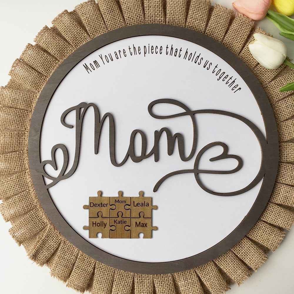 Personalised Mum Puzzle Sign With Kids Name Home Wall Decor You Are The Piece That Holds Us Together