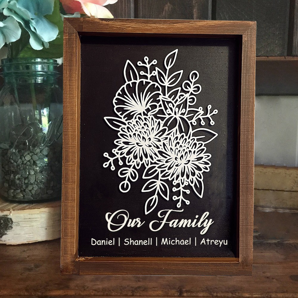 Custom Birth Month Flower Bouquet Frame With Kids Name For Mum Grandma Mother's Day Gift Ideas