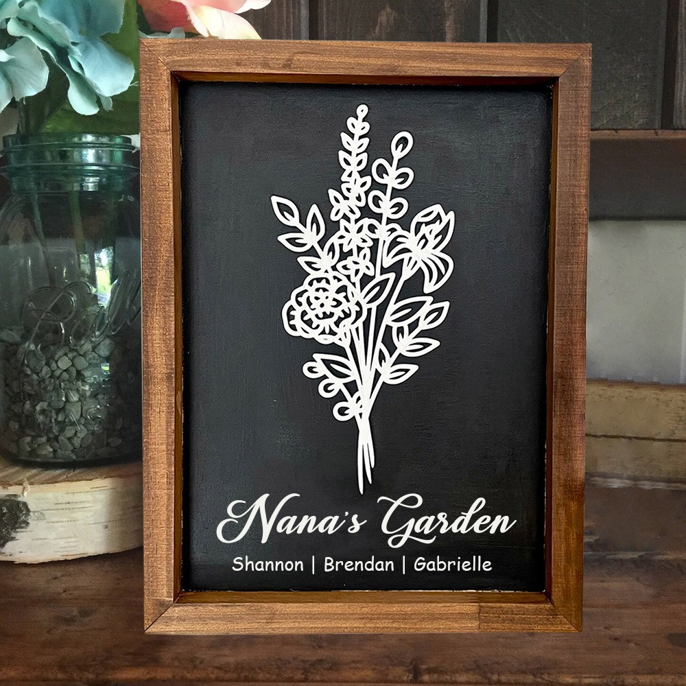 Custom Nana's Garden Birth Flower Bouquet Frame With Grandkis Name For Mum Mother's Day Gift Ideas