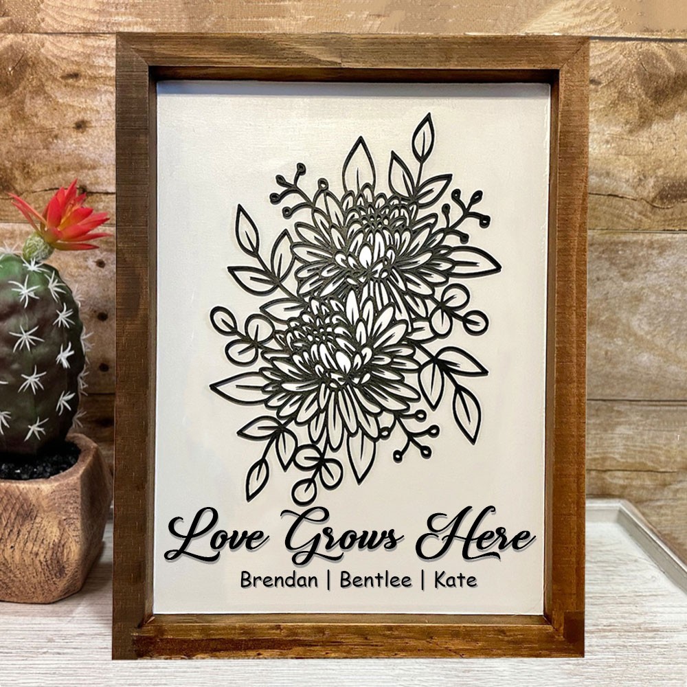 Custom Birth Flower Bouquet Frame With Kids Name For Mum Grandma Mother's Day Gift Ideas