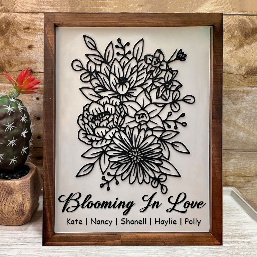 Custom Birth Flower Bouquet Frame With Kids Name For Mum Grandma Mother's Day Gift Ideas