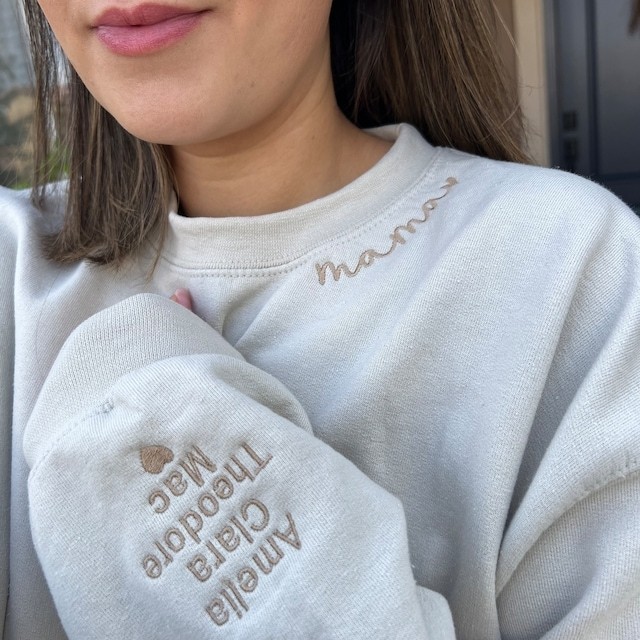 Custom Embroidered Mama Sweatshirt Hoodie with Kids Names For Mother's Day Gift Ideas