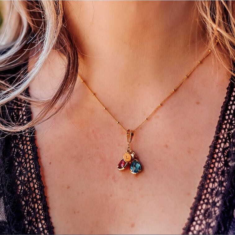Personalised Birthstone Drop Initial Letter Name Necklace for Her With 1-8 Pendants