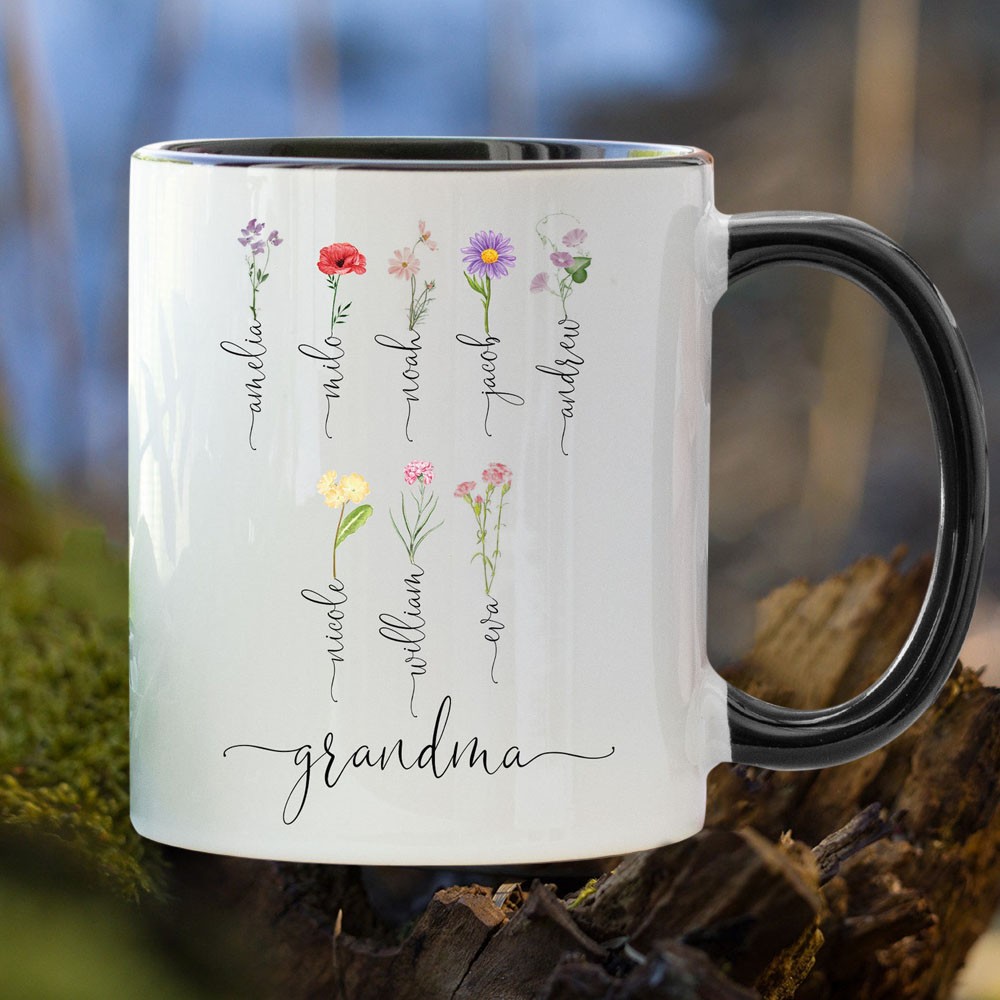 Grandma's Garden Mug Personalised Birth Month Flower With Name For Mother's Christmas Day