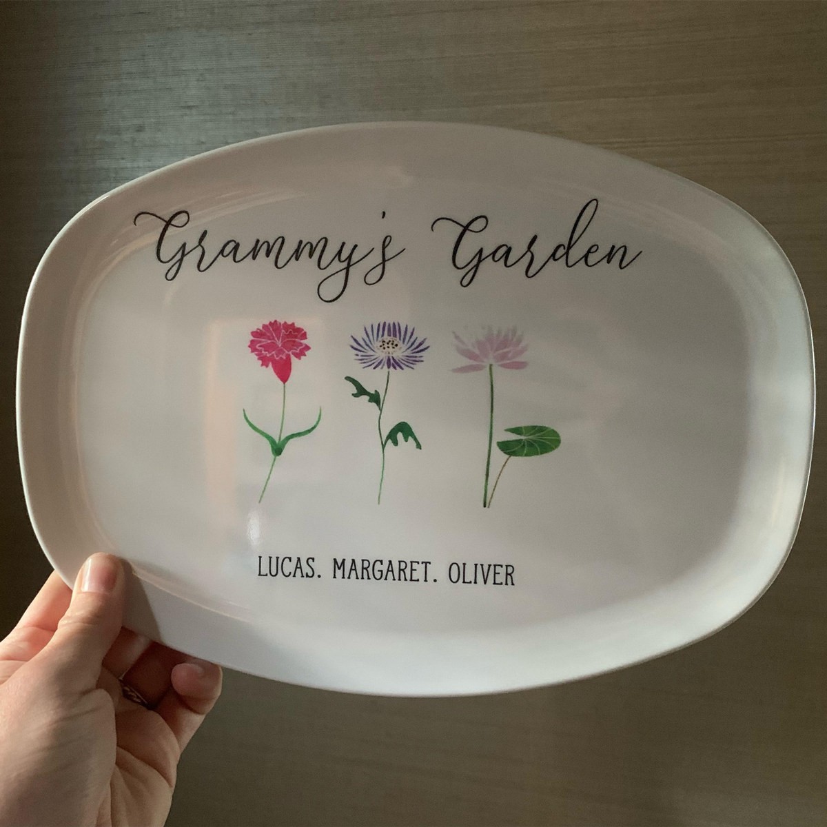 Personalised Birth Month Flower Platter With Names For Mum Family Grandma