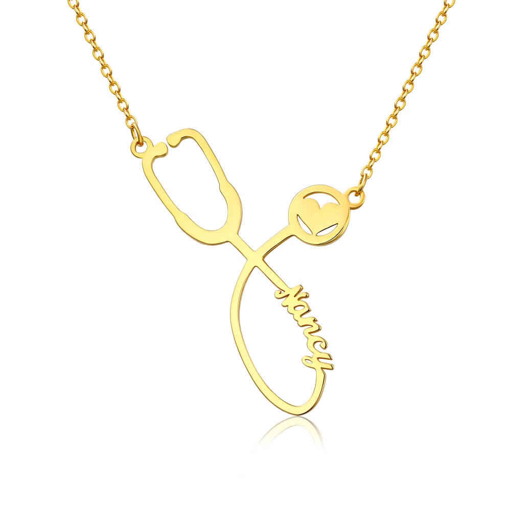 S925 Sterling Silver Personalised Stethoscope Name Necklace For Our Heroes