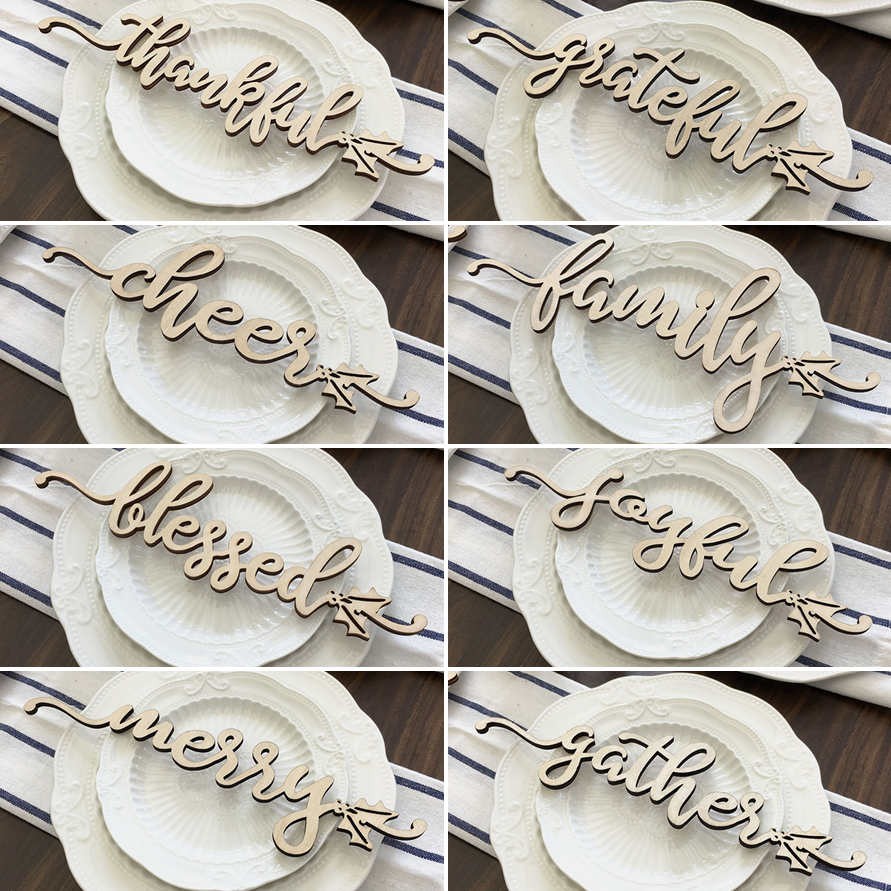 Set of 8 Thanksgiving Place Cards For Dining Table Decor Personalised Words Sign