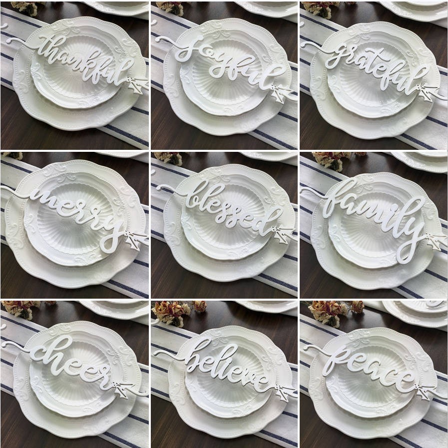 Set of 9 Thanksgiving Place Cards For Dining Table Decor Personalised Words Sign