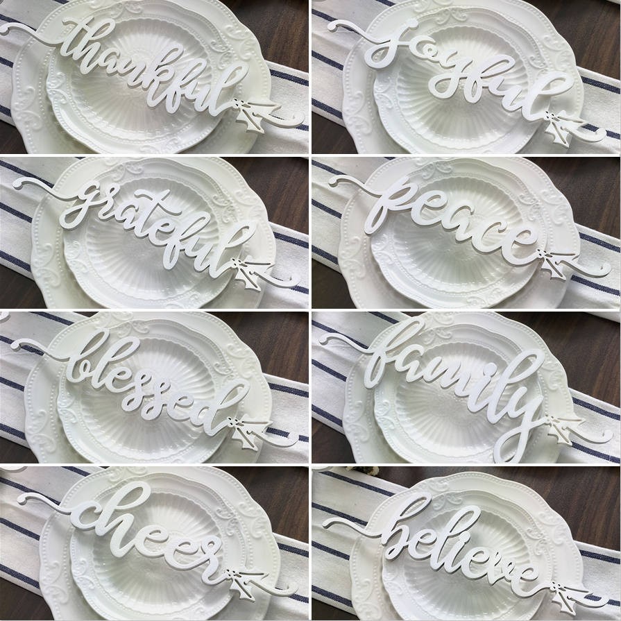Set of 8 Thanksgiving Place Cards For Dining Table Decor Personalised Words Sign