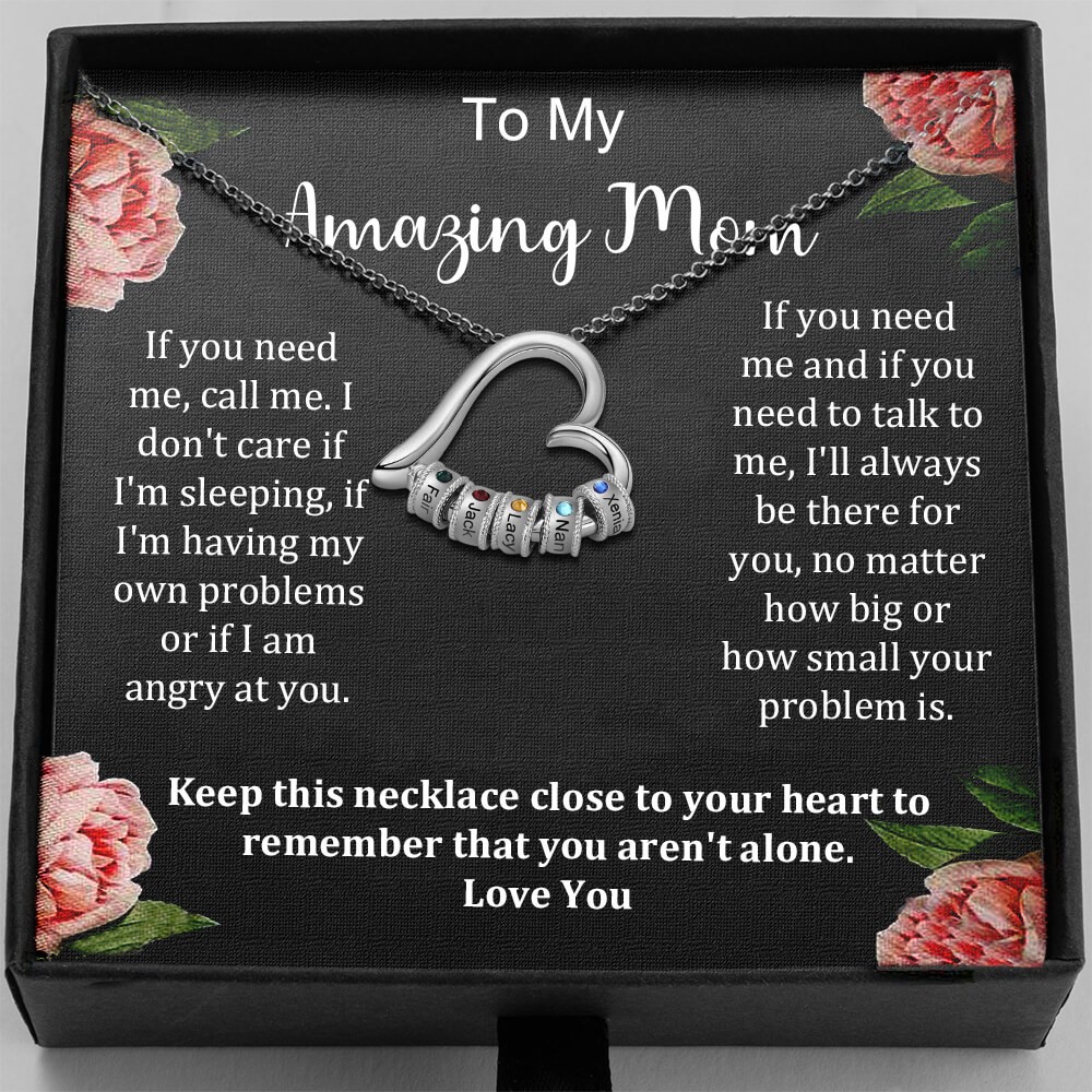 To My Mum Personalised Heart Necklace with Engraved Name Beads For Mother's Day