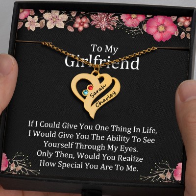 To My Girlfriend Heart Necklace With Personalised Her and Him Name For Valentine's Day
