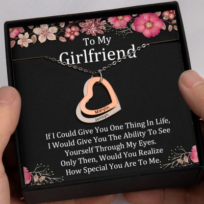 To My Girlfriend Personalised Heart Necklaces With Her and Him Name For Valentine's Day