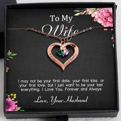 To My Wife Necklace From Husband Personalised Heart Gift Ideas With Her and Him Name For Valentine's Day