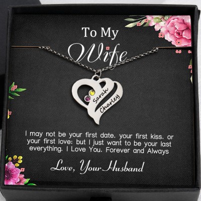 To My Wife Heart Necklace From Husband With Personalised Her and Him Name For Valentine's Day Anniversary