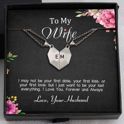 To My Wife Necklace 2 Pieces Personalised Magnetic Heart-Shaped Necklace Gift Ideas For Valentine's Day