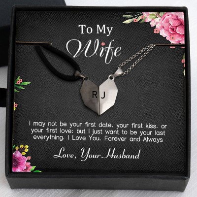 To My Wife Necklace 2 Pieces Personalised Magnetic Heart-Shaped Necklace For Valentine's Day Anniversary