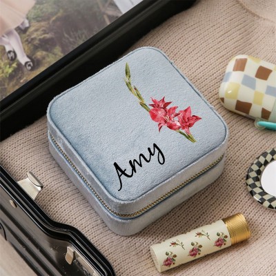 Personalised Birth Flower Jewelry Travel Box Bridesmaid Gift Case With Name