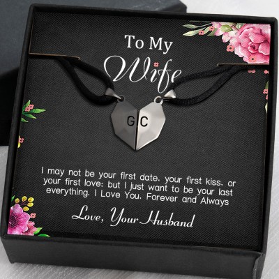 To My Wife 2 Pieces Personalised Magnetic Heart-Shaped Necklace For Valentine's Day Anniversary