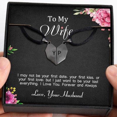 To My Wife 2 Pieces Personalised Magnetic Heart-Shaped Necklace For Valentine's Day