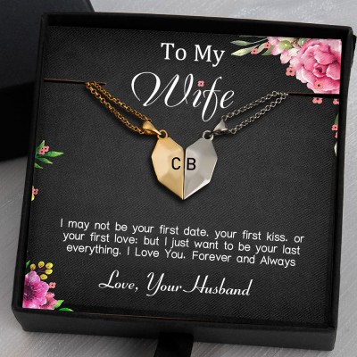 To My Wife 2 Pieces Personalised Magnetic Heart-Shaped Necklace From Husband For Valentine's Day