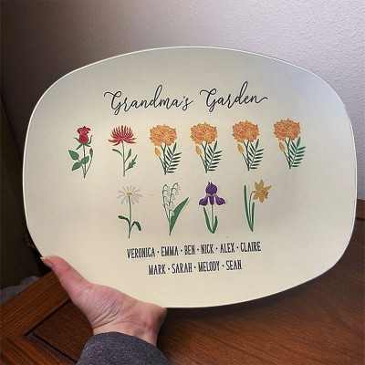Personalised Birth Month Flower Platter With Names For Mum Family Grandma