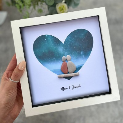 Personalised Pebble Art Picture Name Frame For Couple Wedding Anniversary Valentine's Day