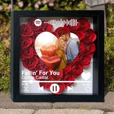Personalised Spotify Song Photo Flower Shadow Box For Couple Wife Girlfriend Valentine's Day Wedding Anniversary Gift