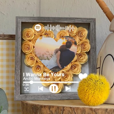 Personalised Spotify Song Photo Flower Shadow Box For Couple Wife Girlfriend Valentine's Day Wedding Anniversary Gift