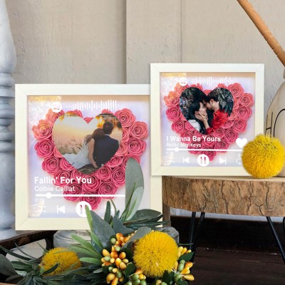 Personalised Spotify Song Photo Flower Shadow Box For Couple Wife Girlfriend Valentine's Day Wedding Anniversary Gift