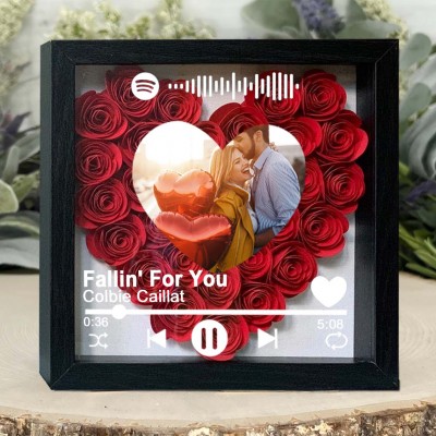 Personalised Spotify Song Photo Flower Shadow Box For Couple Wife Girlfriend Valentine's Day Wedding Anniversary Gift
