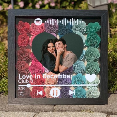 Personalised Spotify Song Photo Flower Shadow Box For Couple Wife Girlfriend Valentine's Day Wedding Anniversary Gift