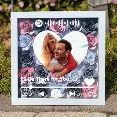 Personalised Spotify Song Photo Flower Shadow Box For Couple Wife Girlfriend Valentine's Day Wedding Anniversary Gift