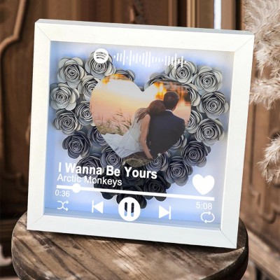 Personalised Spotify Song Photo Flower Shadow Box For Couple Wife Girlfriend Valentine's Day Wedding Anniversary Gift