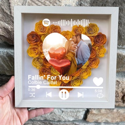 Personalised Spotify Song Photo Flower Shadow Box For Couple Wife Girlfriend Valentine's Day Wedding Anniversary Gift
