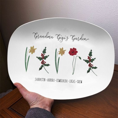 Personalised Birth Month Flower Platter With Names For Mum Family Grandma