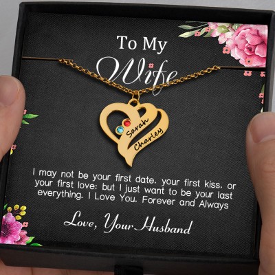 To My Wife Heart Necklace From Husband With Personalised Her and Him Name For Valentine's Day Anniversary
