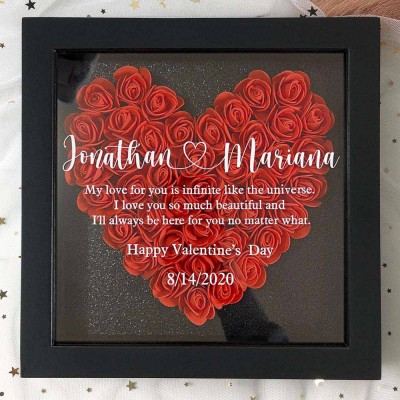 Personalised Flower Shadow Box With Name For Wedding Anniversary Valentine's Day