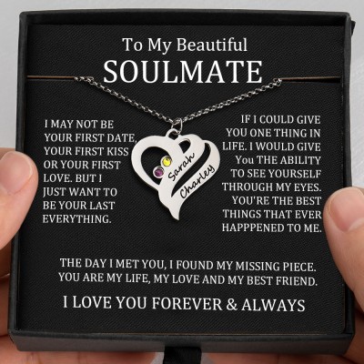 To My Soulmate Heart Necklace With Personalised Name For Valentine's Day