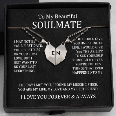 To My Soulmate Necklace 2 Pieces Personalised Magnetic Heart-Shaped Necklace Gift Ideas For Valentine's Day Anniversary
