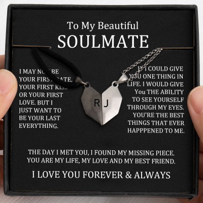 To My Soulmate Necklace 2 Pieces Personalised Magnetic Heart-Shaped Necklace For Valentine's Day